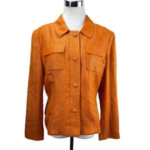 Lafayette 148 NY Linen Textured Lightweight Button Front Jacket Pockets Blazer